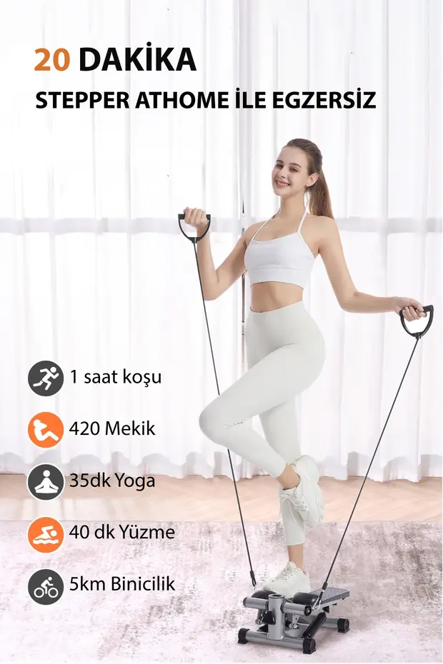 Direnç Lastikli Mini Stepper Egzersiz Aleti -Kaymaz Pedallı Kardiyo Cihazı